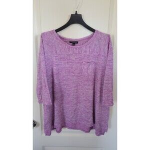 Lane Bryant Striped Purple & White 3/4 Length Knit Blouse